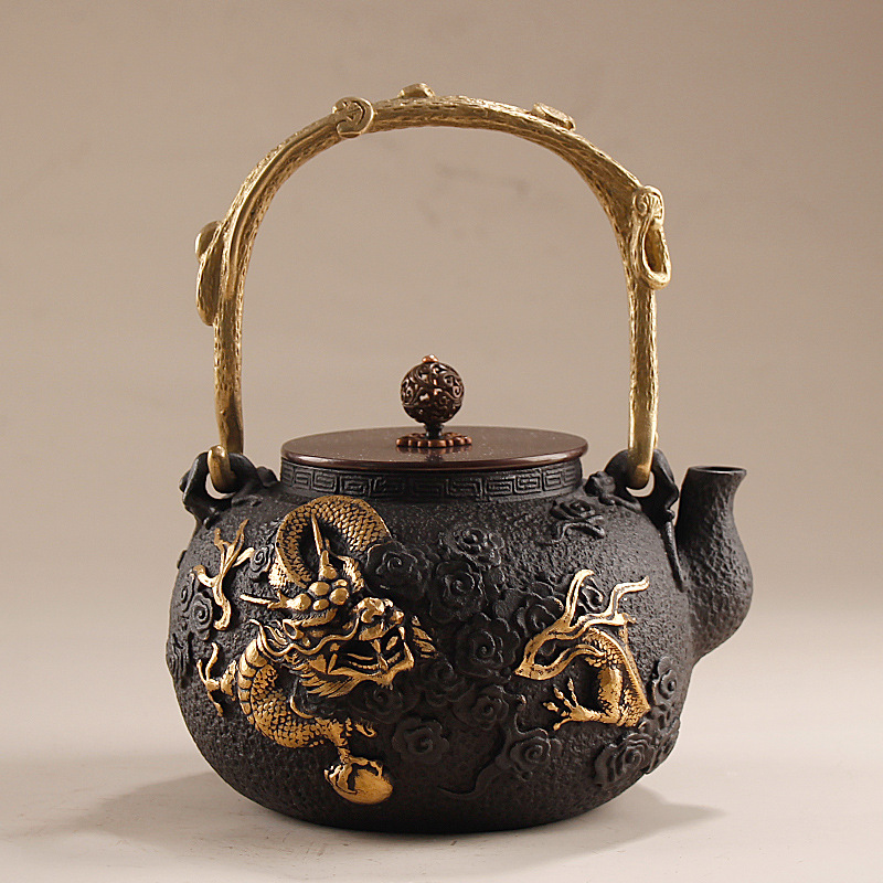 Cast Iron Teapot - 1,2L gietijzeren waterkoker/Gongfu theepot met patronen,