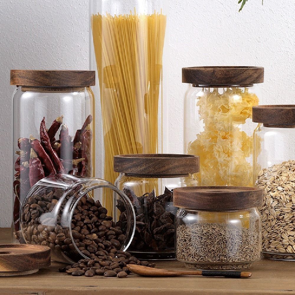 Coffee Tea Canister Set - Multifunctionele glazen voorraadpot met houten deksel,