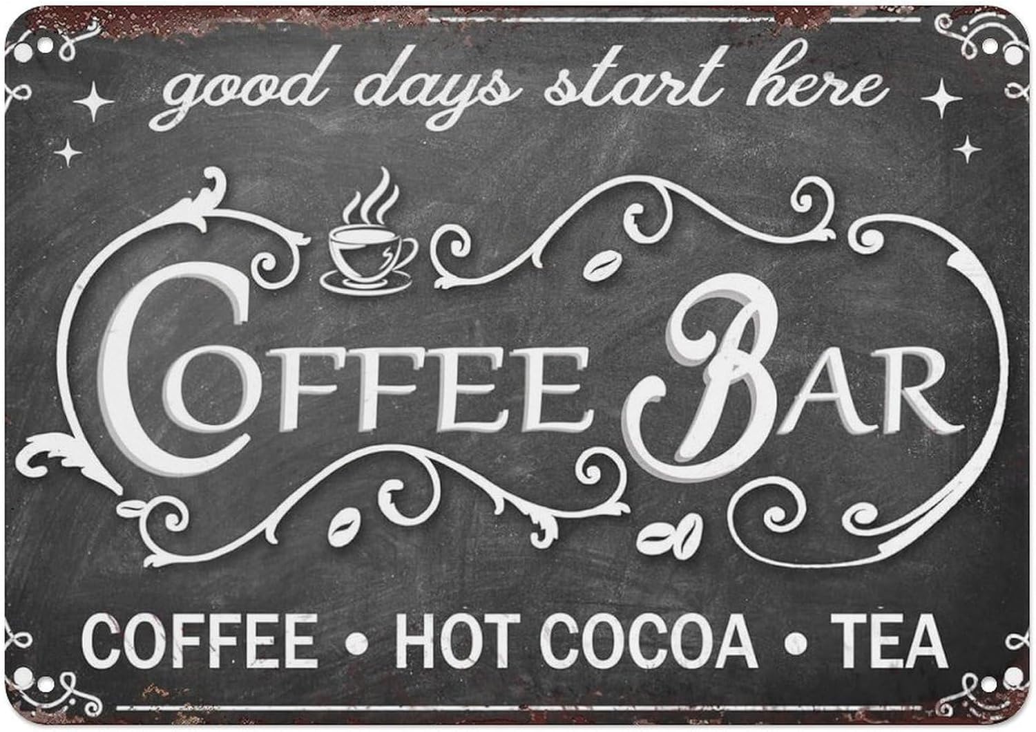 Coffee Tea And Cocoa - Vintage koffiebar bordje, warme chocolademelk blikken