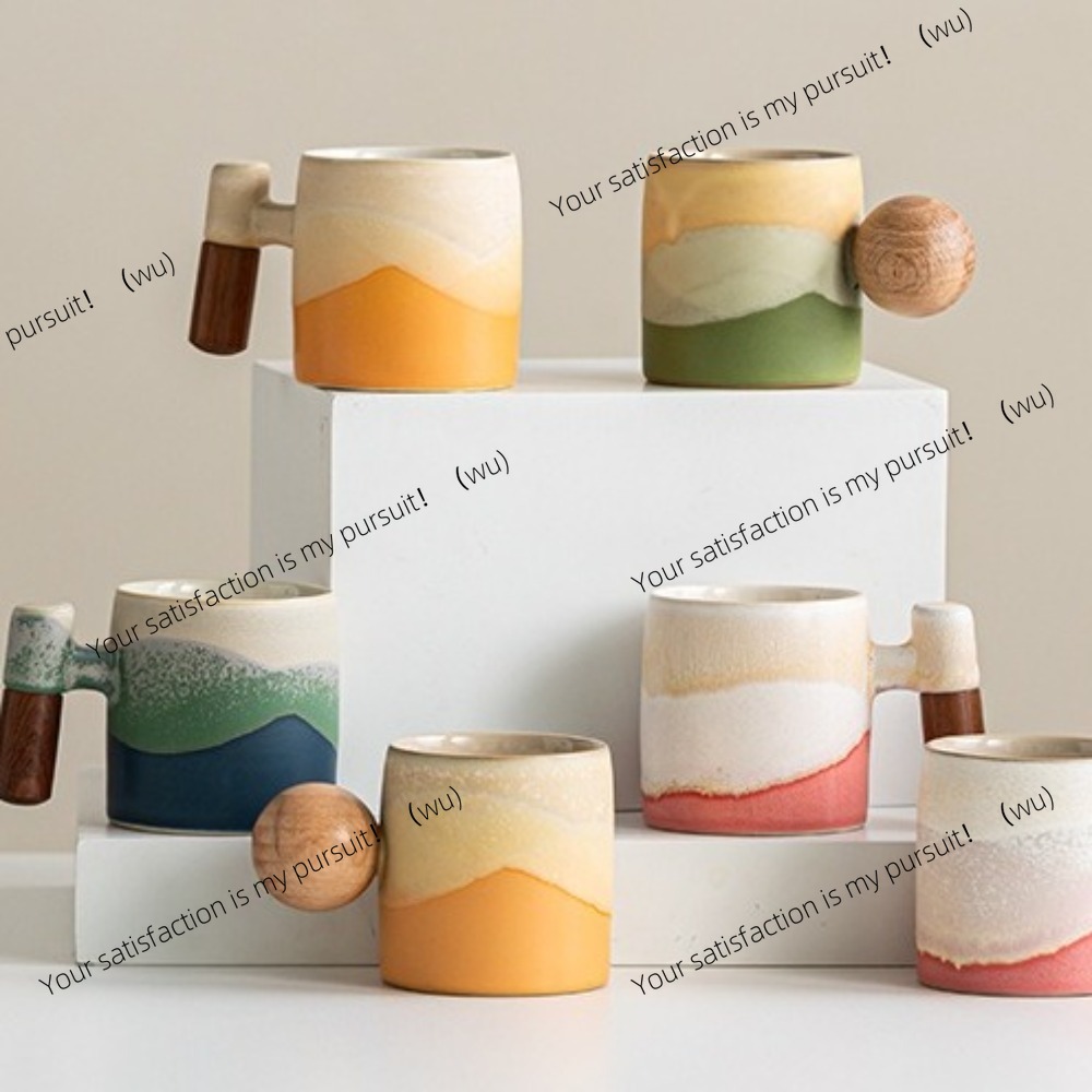 Coffee Tea And Cocoa - Creatieve keramische koffiekopje houten handvat, magnetron