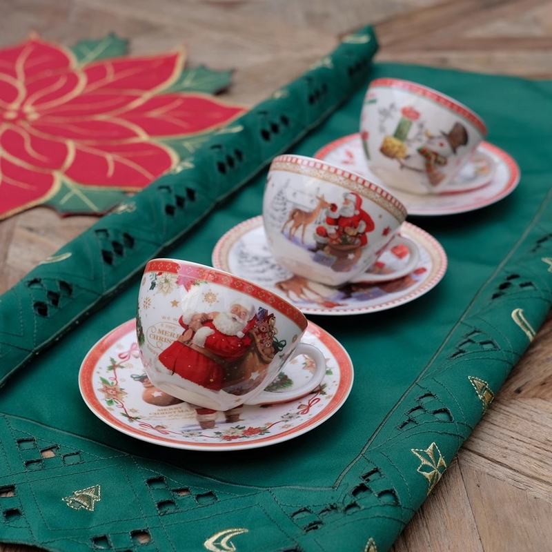 Coffee Tea And Cocoa - Keramische Kerstvakantie Koffie Kop & Schotel