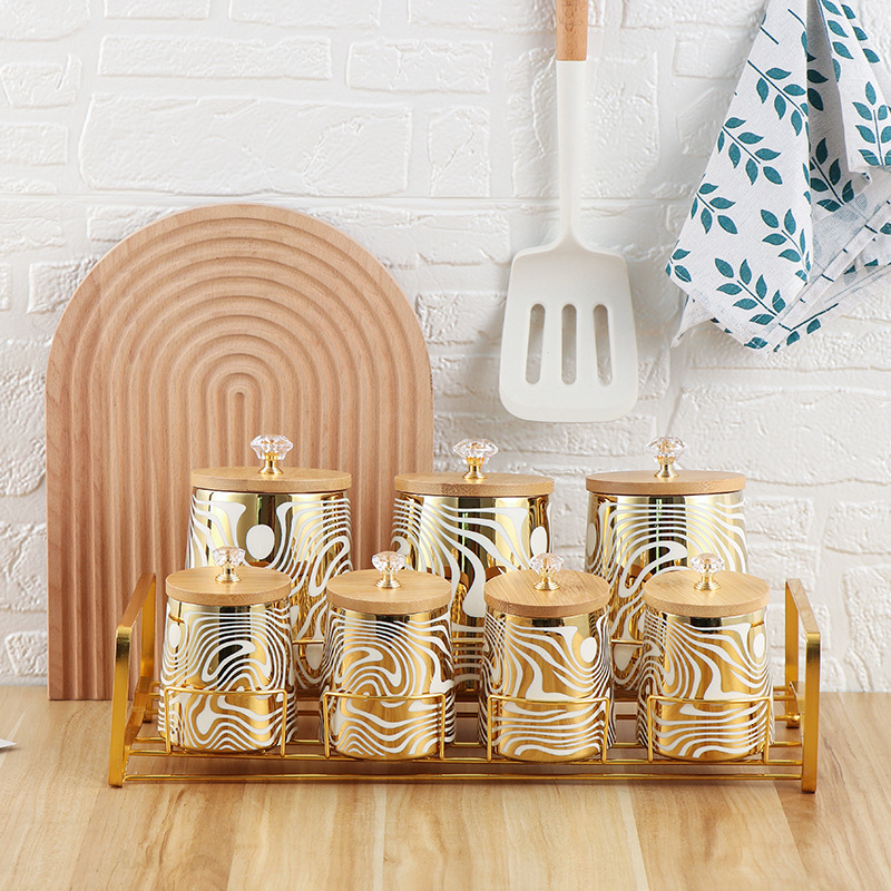 Coffee Tea Canister Set - Set van 7-kleuren geglazuurde keramische keukenbusensets