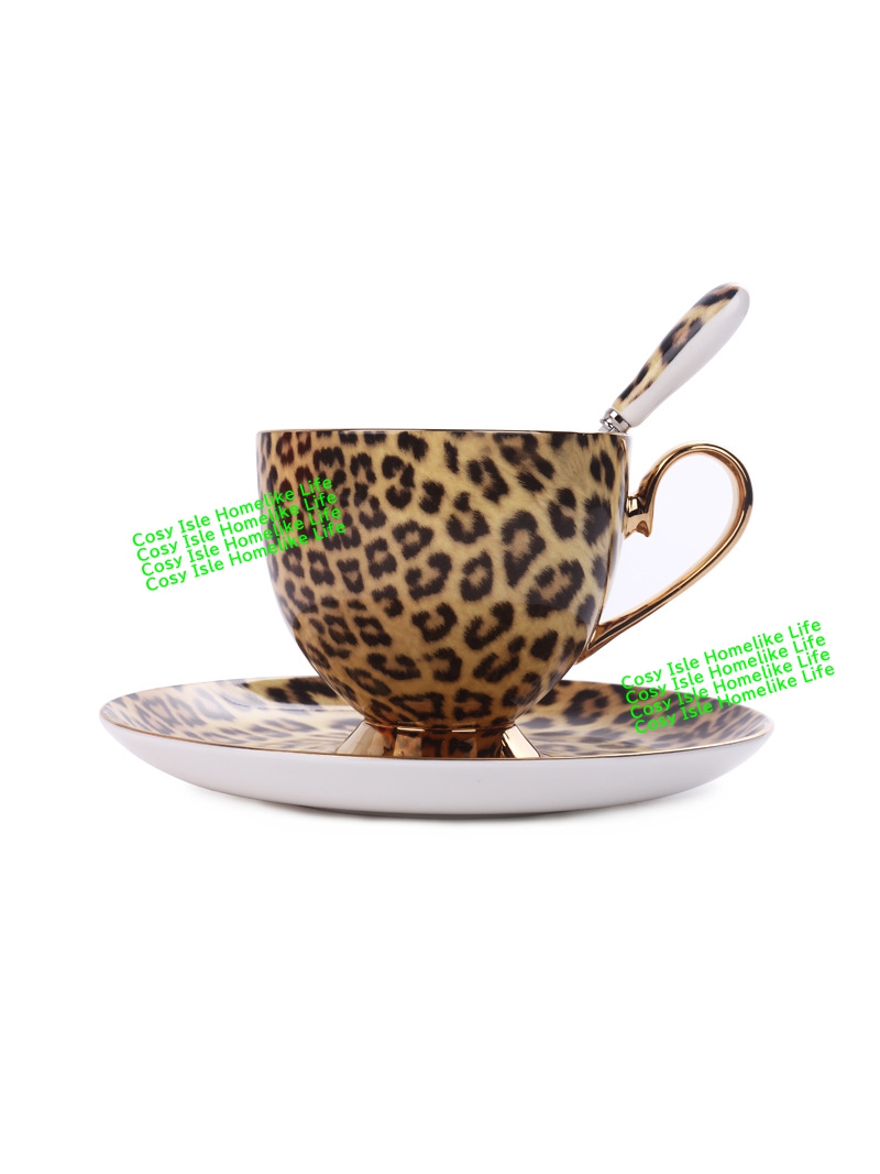 Coffee Tea Festival - Goudkleurige Porselein Luipaard Koffie Kop Schotel